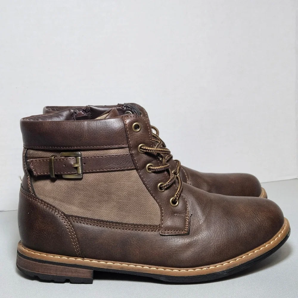 Steve Madden Brown Lace Up Combat Ankle Boot Side Zip Utility Kids 5 Women 6.5-7